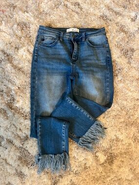 KanCan Frayed Hem Mid-Blue Women’s Jeans
